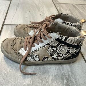 ShuShop Beige, gold and Brown Patterned Sneakers